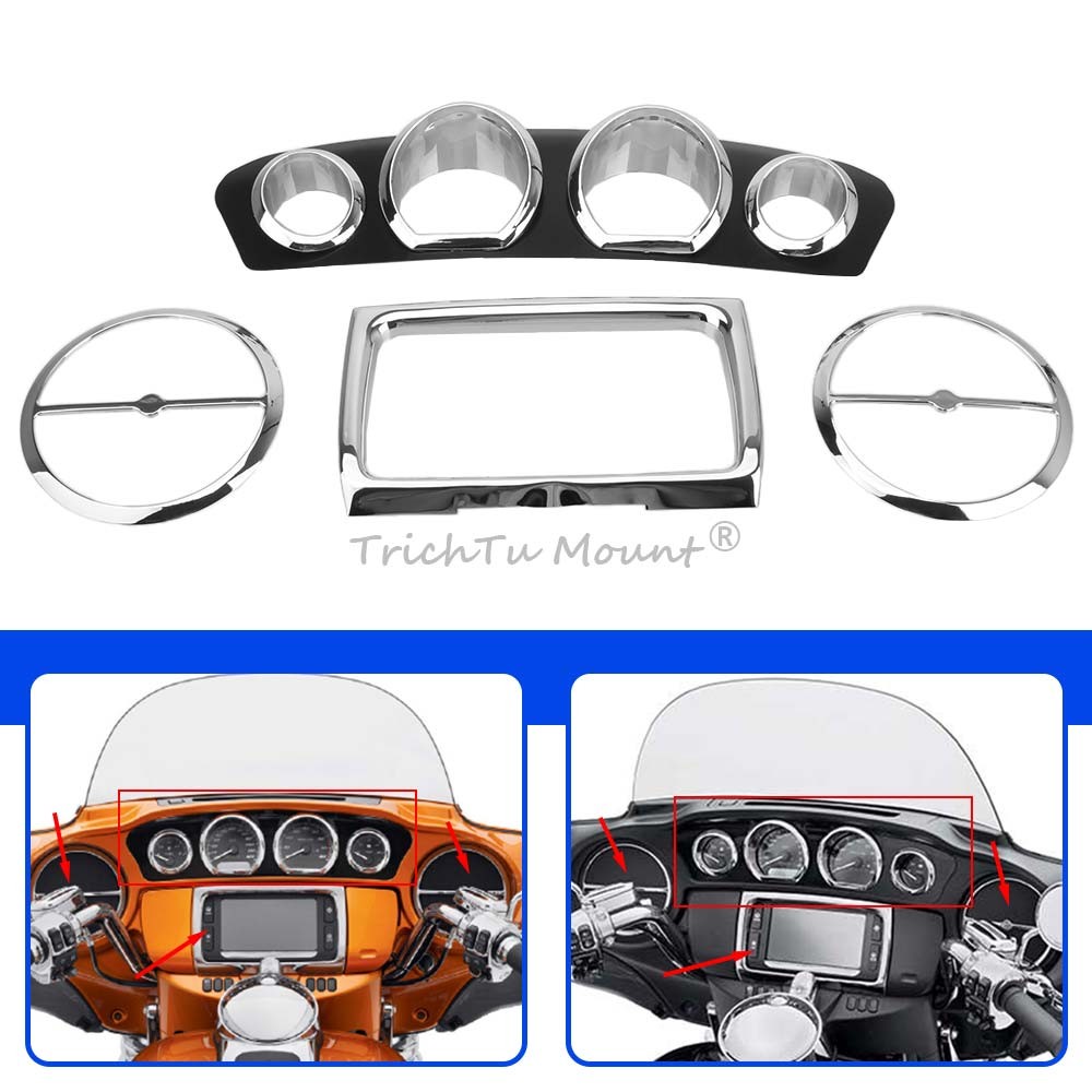 1 Set Gauge Bezel Trim Mount Plate Chrome For Harley Touring Street Glide 14-22