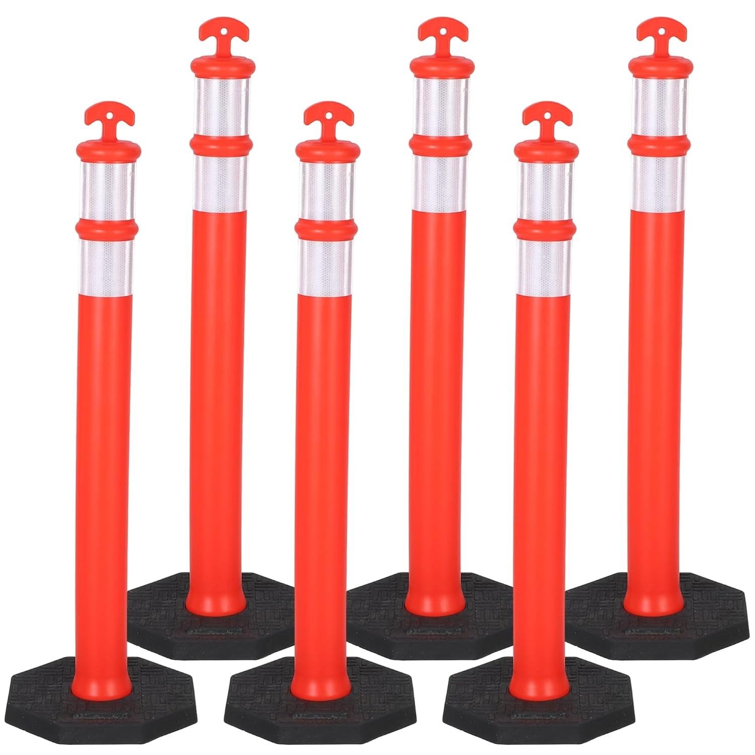 6Pack 42 Inch Delineator Post with Base, Portable Orange Traffic Delineator Post