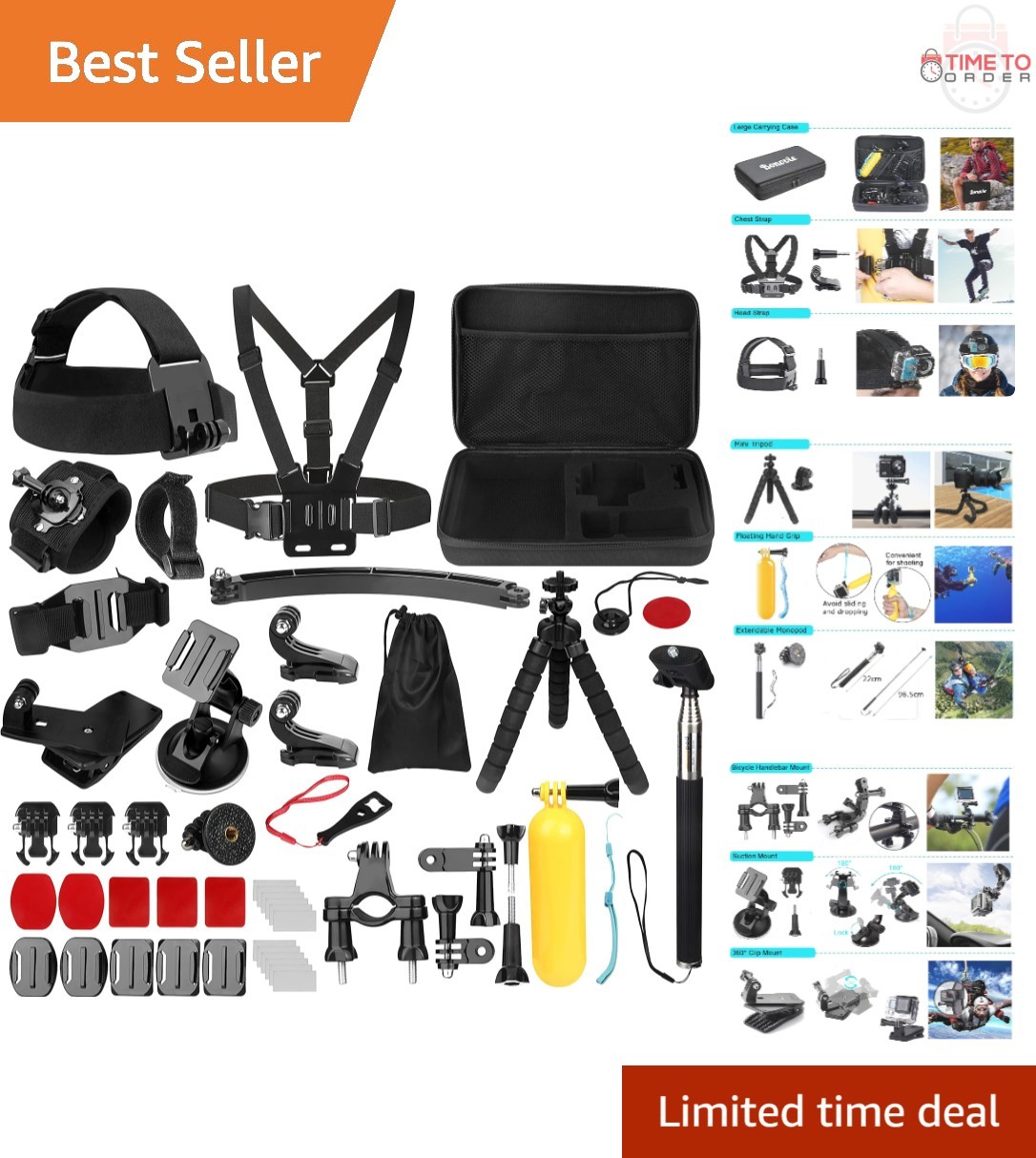 Action Camera Accessory Kit 50-in-1 Compatible with Hero Osmo Insta360