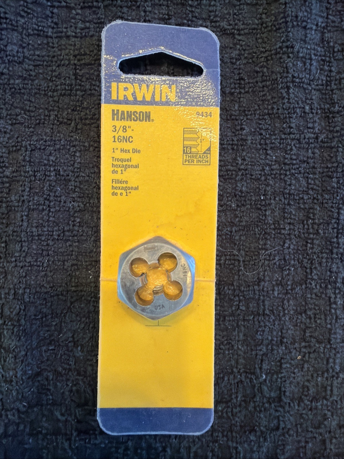 Hanson Irwin #9434 1" Hex Die 3/8" - 16NC Made in USA New in Package