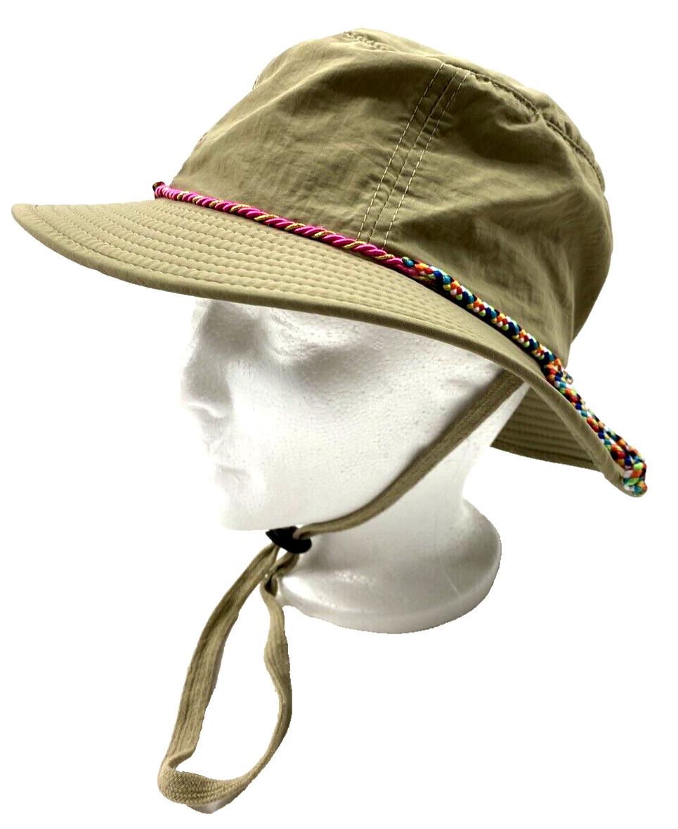 Hat Outdoor Sun Hiking Fishing Camping Khaki Tan Hat with Chin Strap