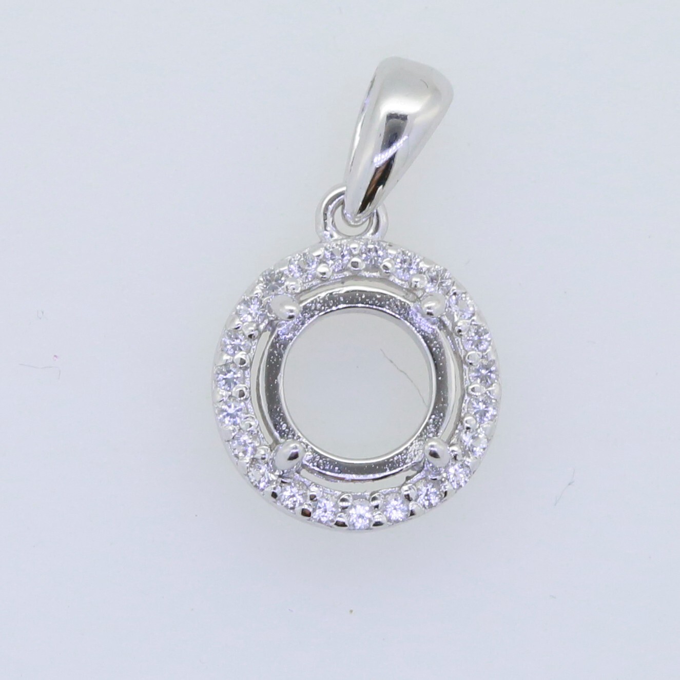 Sterling Silver Semi Mount Pendant Setting Round RD 4x4mm Halo Topaz Cab
