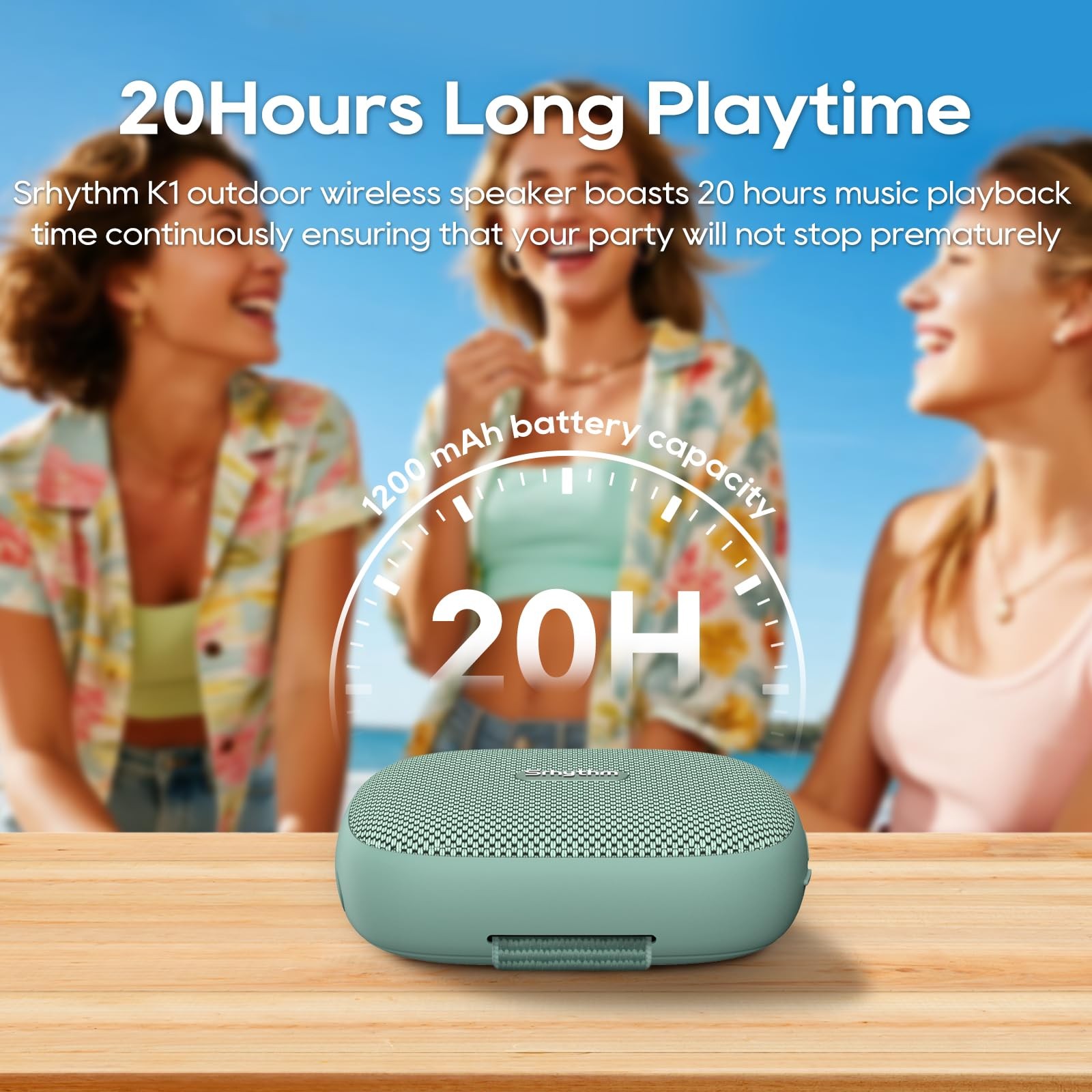 Srhythm K1 Portable Wireless Speaker with App 6 Customizable EQ Mint Green
