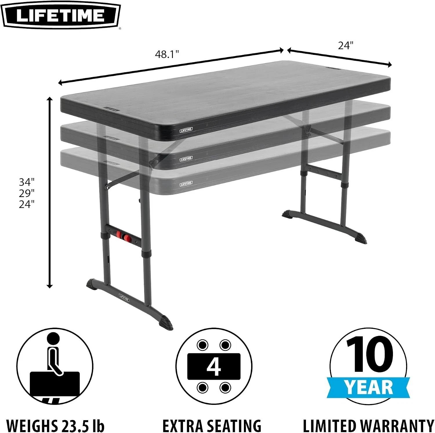 Sturdy 4-Foot Adjustable Folding Table – Lightweight & Weather-Resistant - Black