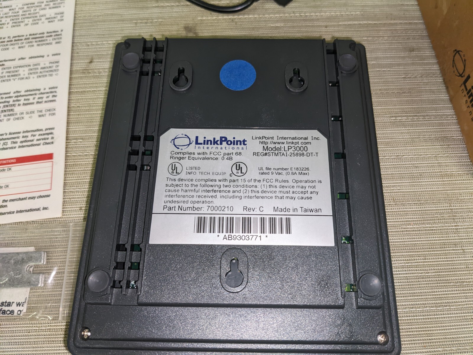 LinkPoint LP3000 Credit Card Reader Terminal, Power Adapter & Cable (M6)