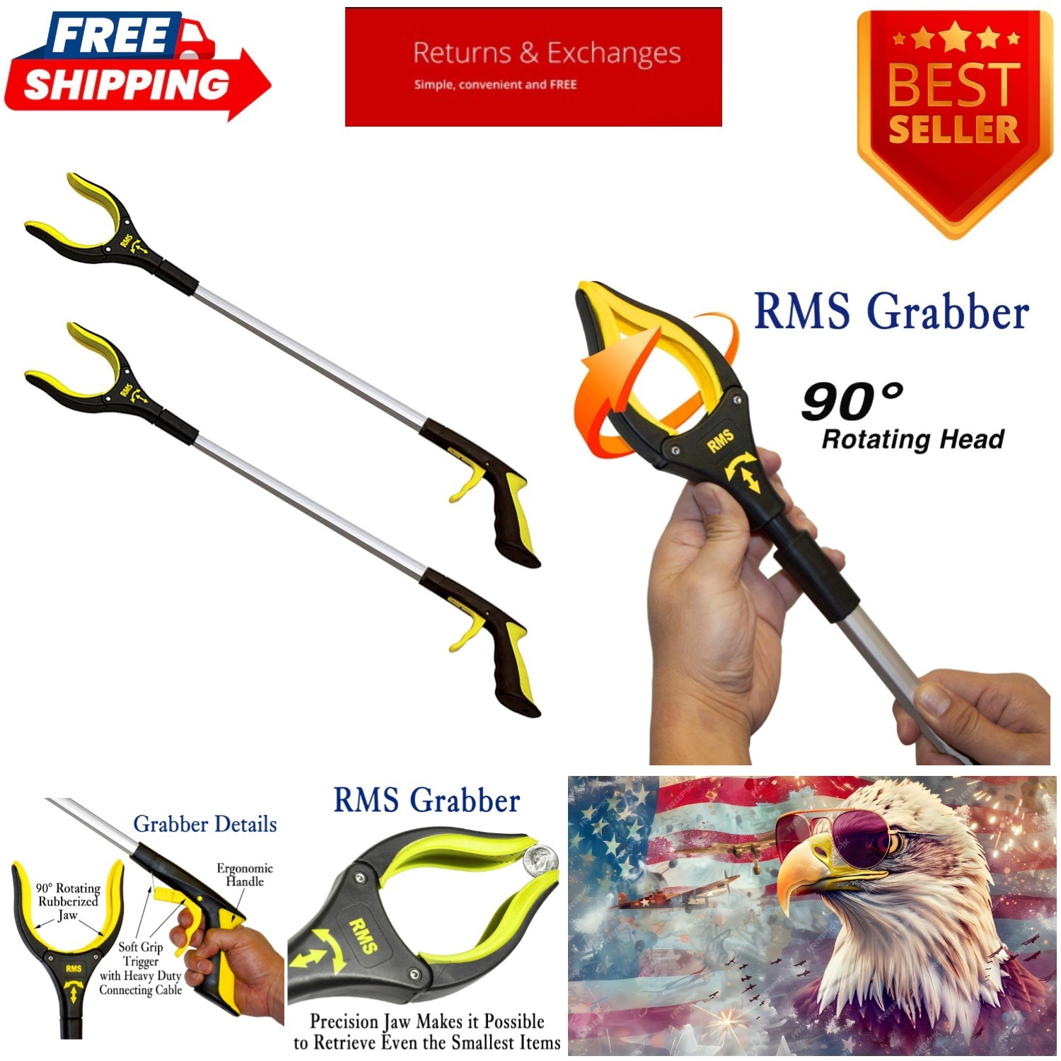 2-Pack 34 Inch Extra Long Grabber Reacher with Rotating Jaw - Mobility Aid Re...