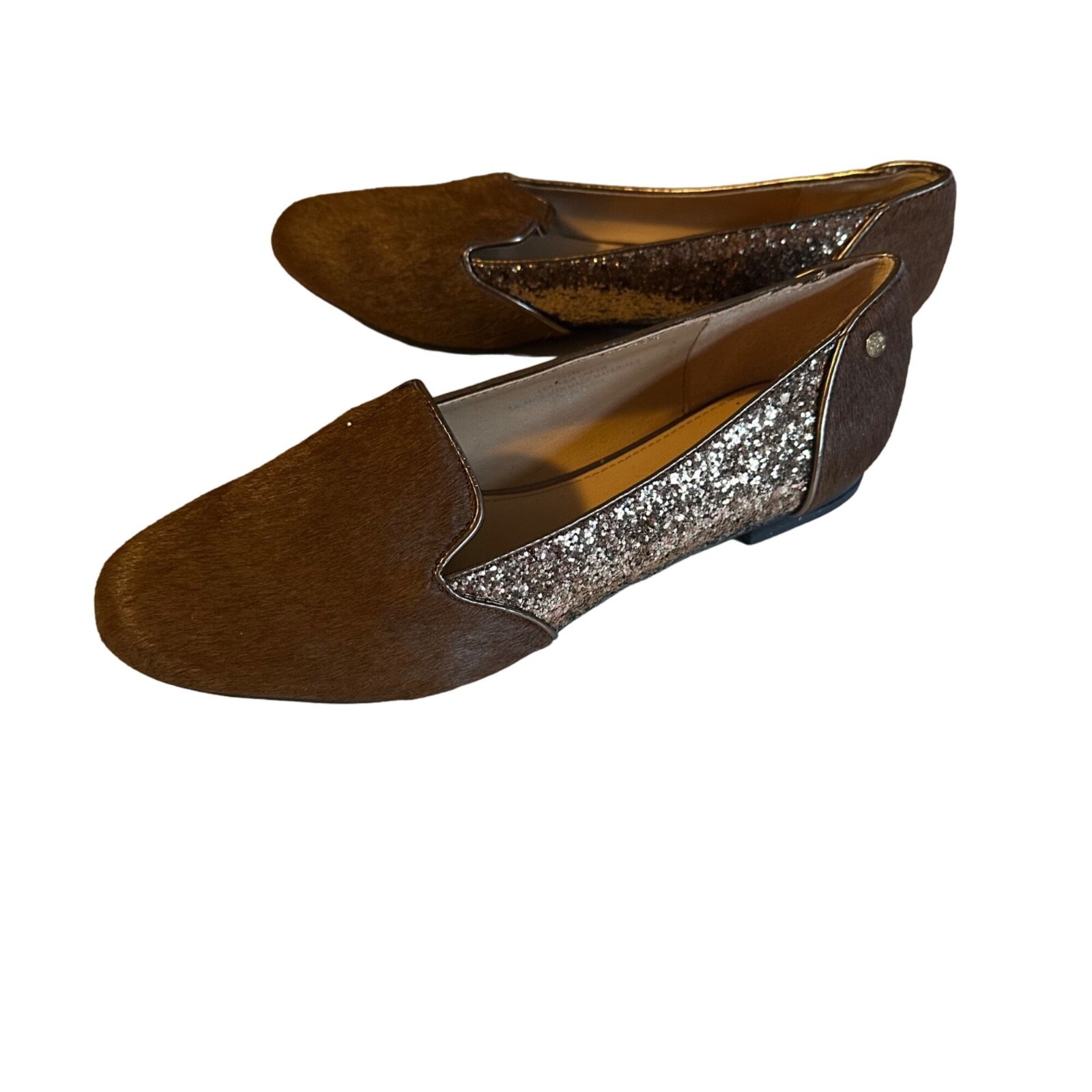 Iman brown and bronze sequins leather loafer sizd 8.5 W
