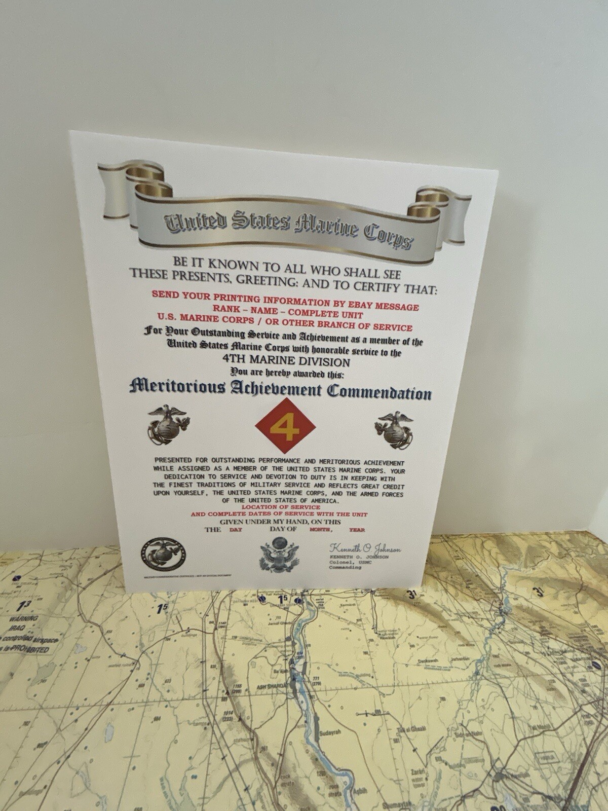 U.S. MARINE CORPS / 4TH MARINE DIVISION - MERITORIOUS ACHIEVEMENT COMMENDATION