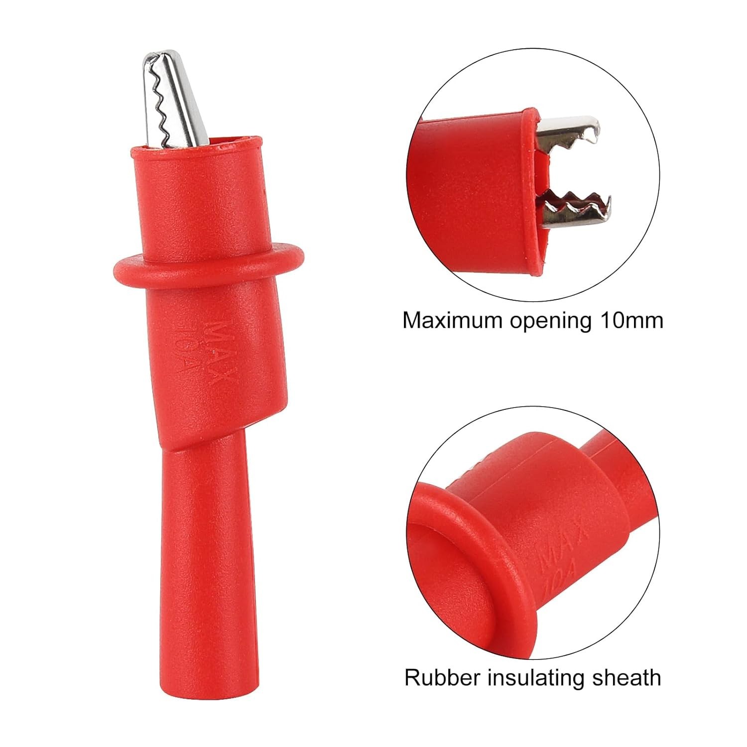Insulated Alligator Clips for Multimeters - Rustproof 2-Piece Set with 10mm Grip