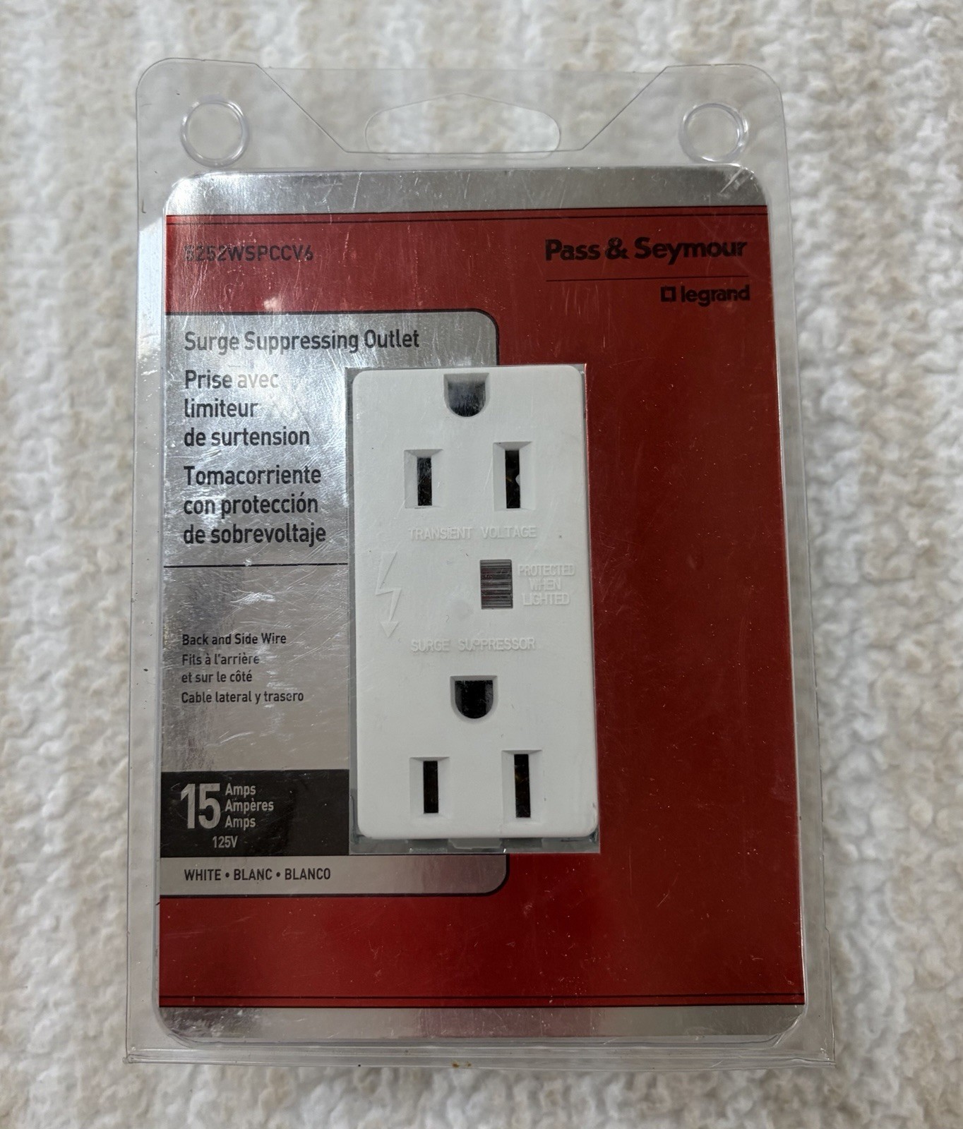Pass & Seymour  5252WSPCCV6 SURGE protector OUTLET legrand 15 amp white