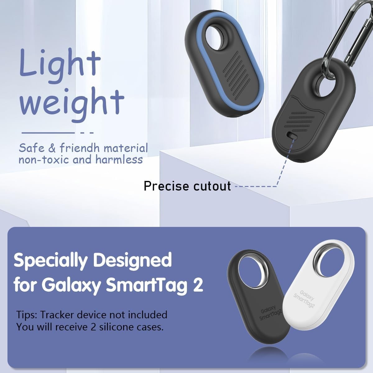 2 Pack Compatible for Samsung Galaxy SmartTag2 2 (Black & Blue)
