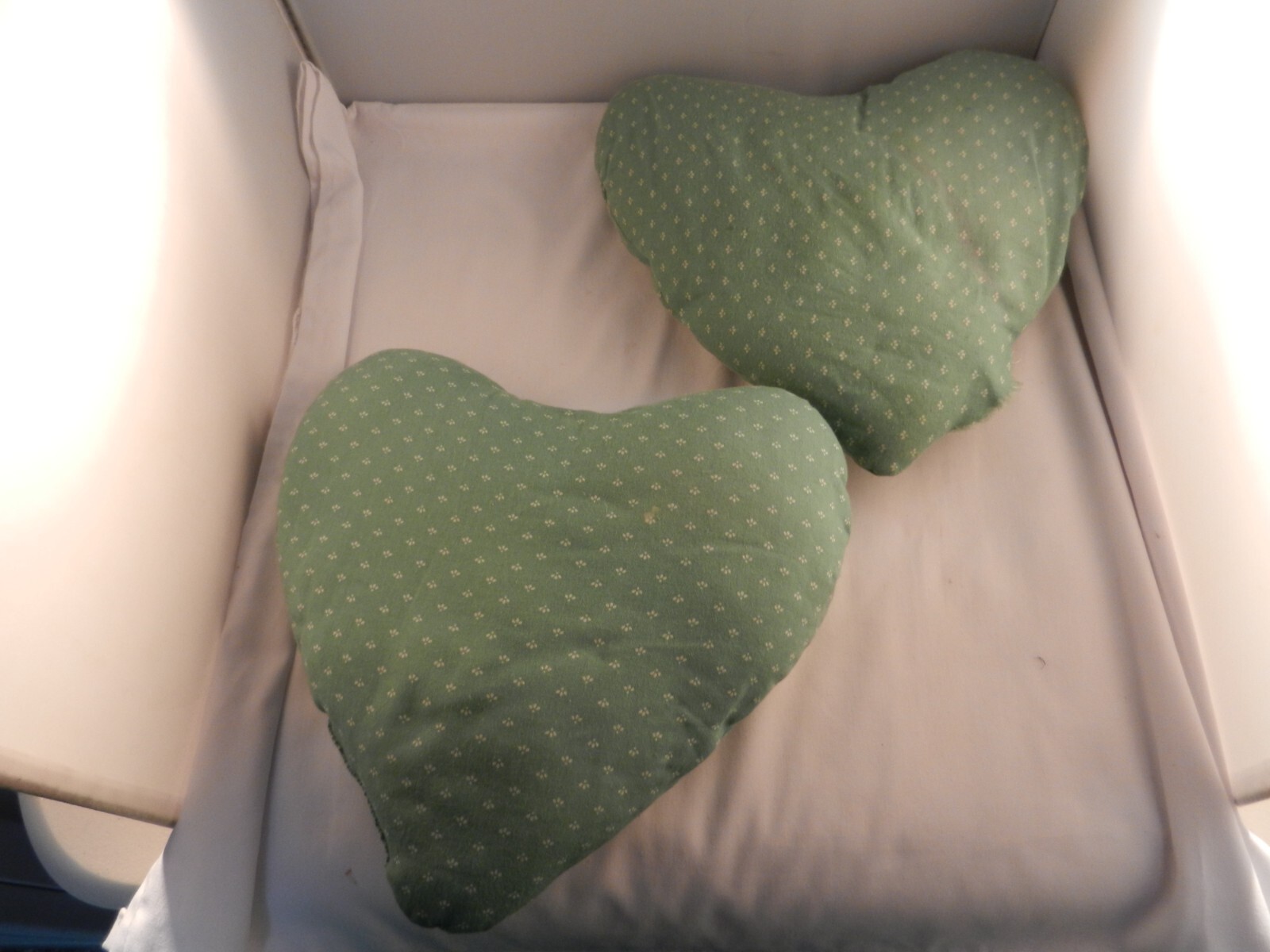 HANDMADE GREEN HEART THROW PILLOW 10" X 9" SET OF 2
