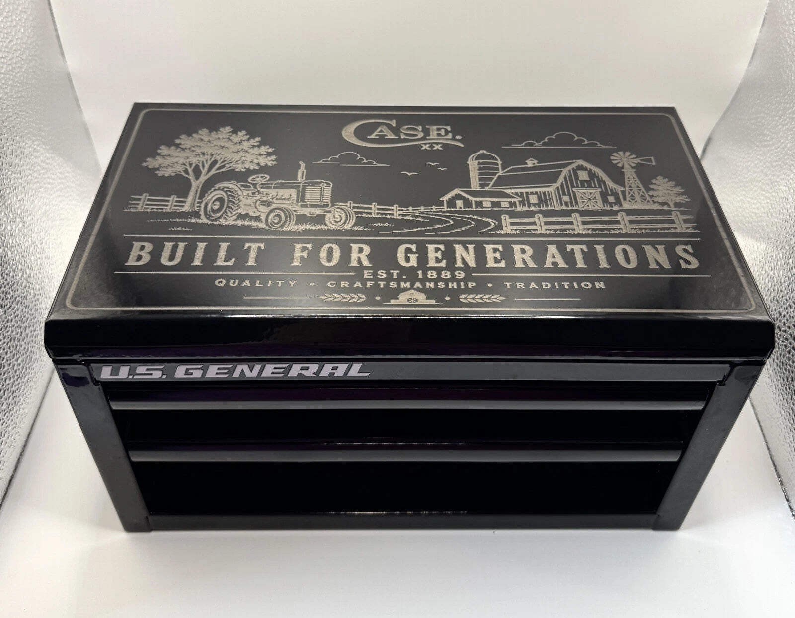 Custom Engraved Case XX Tractor Farm US General Mini Toolbox Display