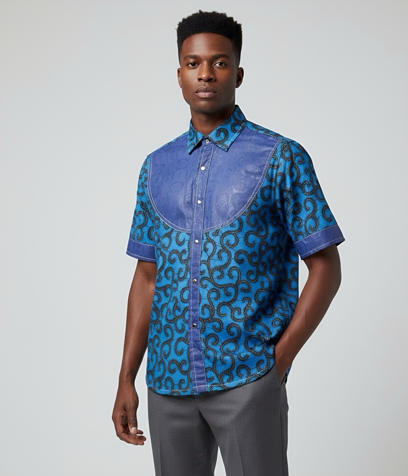 African Men Shirt. Part of fabric is handmade
