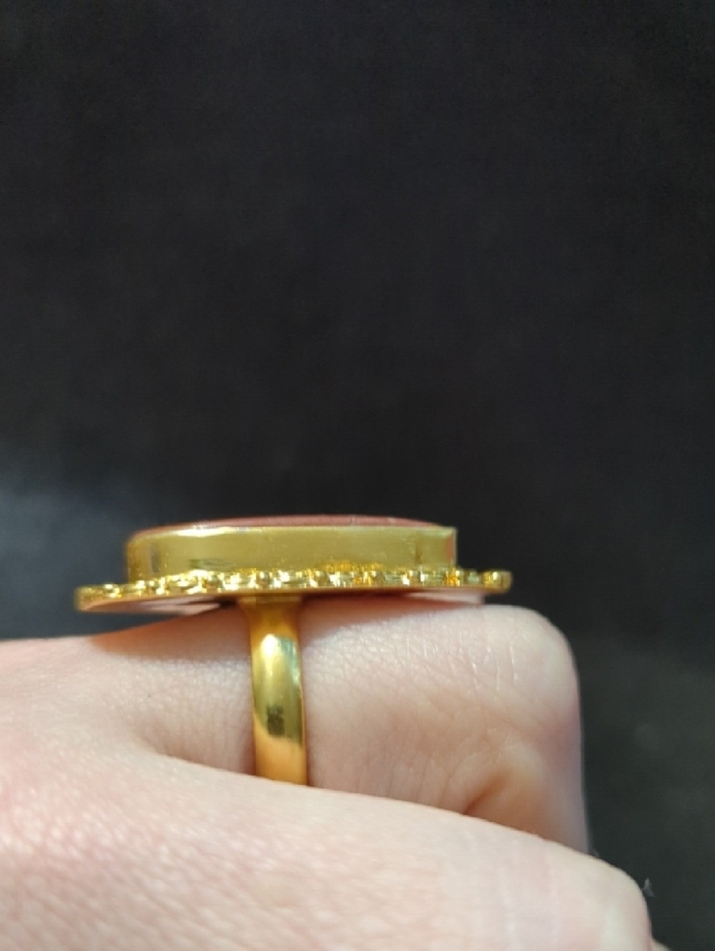 Gold Plated Red Brown Jasper Gemstone Teardrop Statement Ring - Size 9
