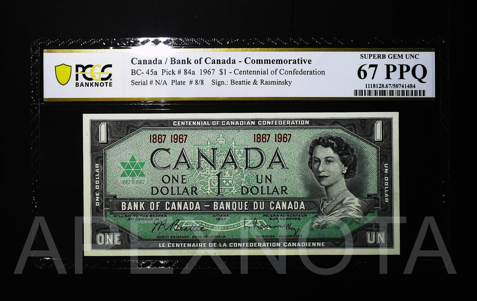 CANADA $1 DOLLAR 1967 BC-45 P84 COMM. PCGS 67 SUPERB GEM UNC PPQ EPQ QEII