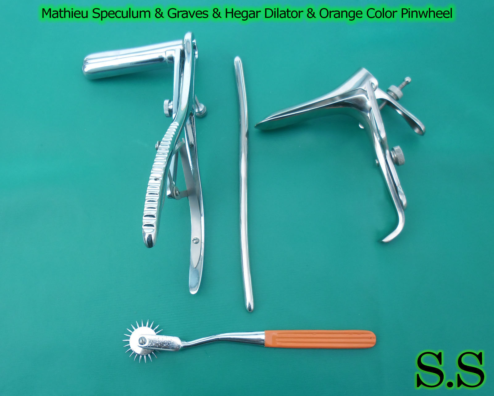 Mathieu Speculum Hegar Dilator Orange Pinwheel & Graves Speculum Large