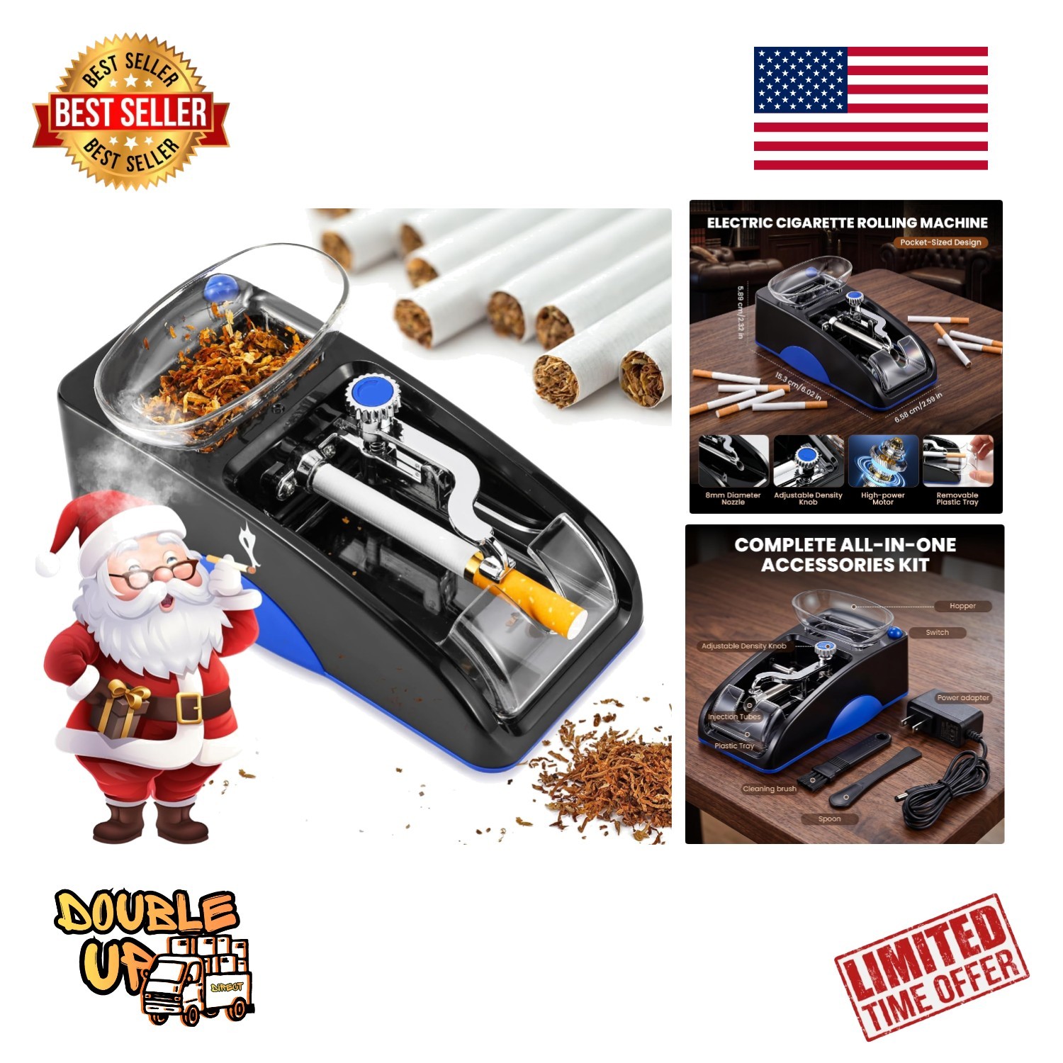 Electric Cigarette Rolling Kit with Complete Accessory Pack - Blue Mini Injector