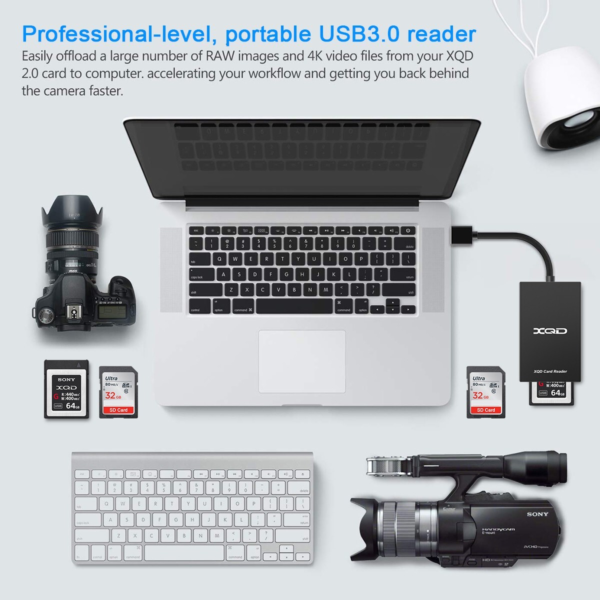 XQD Card Reader, USB-A XQD SD Card Reader Sony XQD Reader 2 in 1 Memory Card