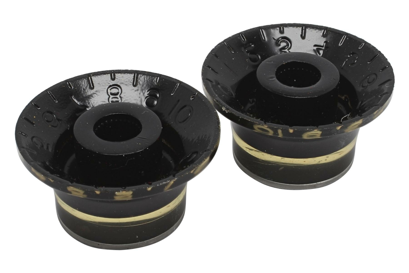 Vintage Correct Bell Hat Knobs Black with Silver Reflector US Set of 2
