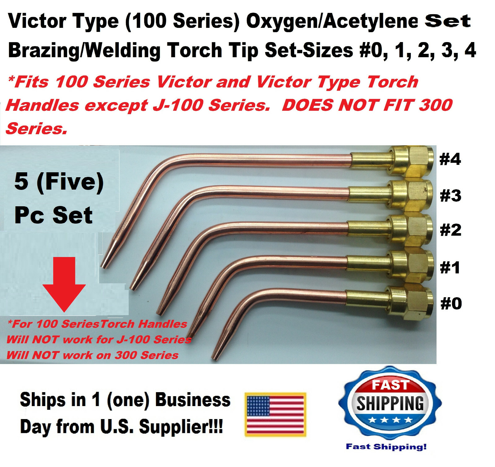 Victor Type (100 Series) Oxygen/Acetylene Brazing Welding Torch Tip Set- 5 PC