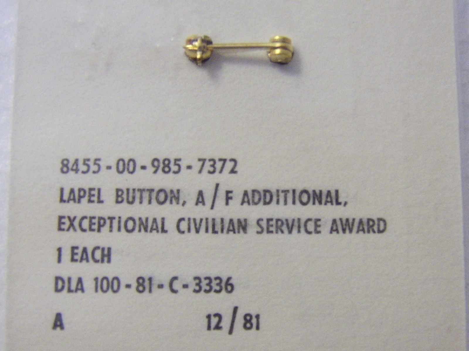 USAF ADDITIONAL EXCEPTIONAL CIVILIAN SERVICE AWARD LAPEL PIN BUTTON:K5