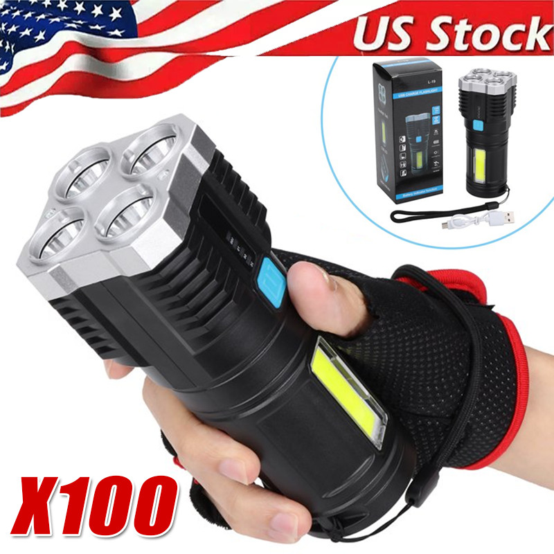 High Power LED Flashlights Camping Torch With 4 Lamp Beads And COB Side Light