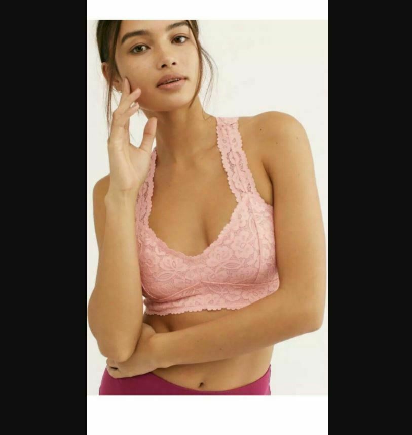 Free People NEW Womens Galloon Lace Pink Racerback Bralette Bra OB590924  XS
