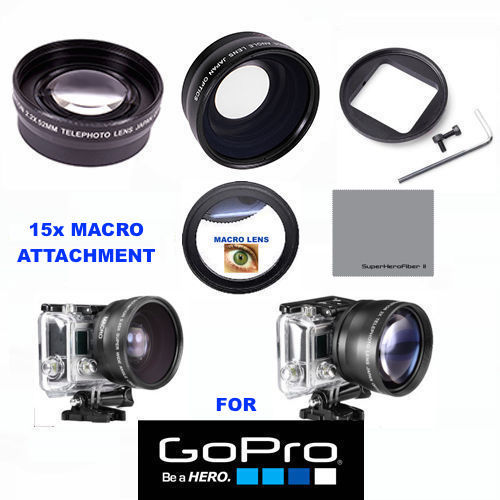 GOPRO HERO 6 ULTRA WIDE ANGLE LENS+TELEPHOTO ZOOM LENS + 15X MACRO LENS ADAPTOR