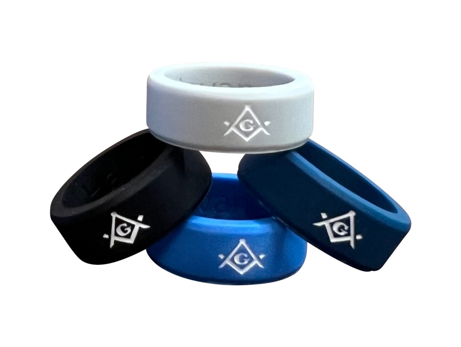 Masonic Rings Silicone (4 pack with Backfilled Square and Compass)