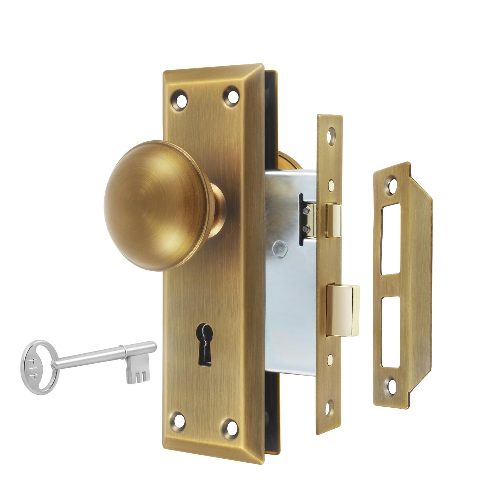 Newliplace Mortise Lock Set for Interior 1 Pack, Antique Brass