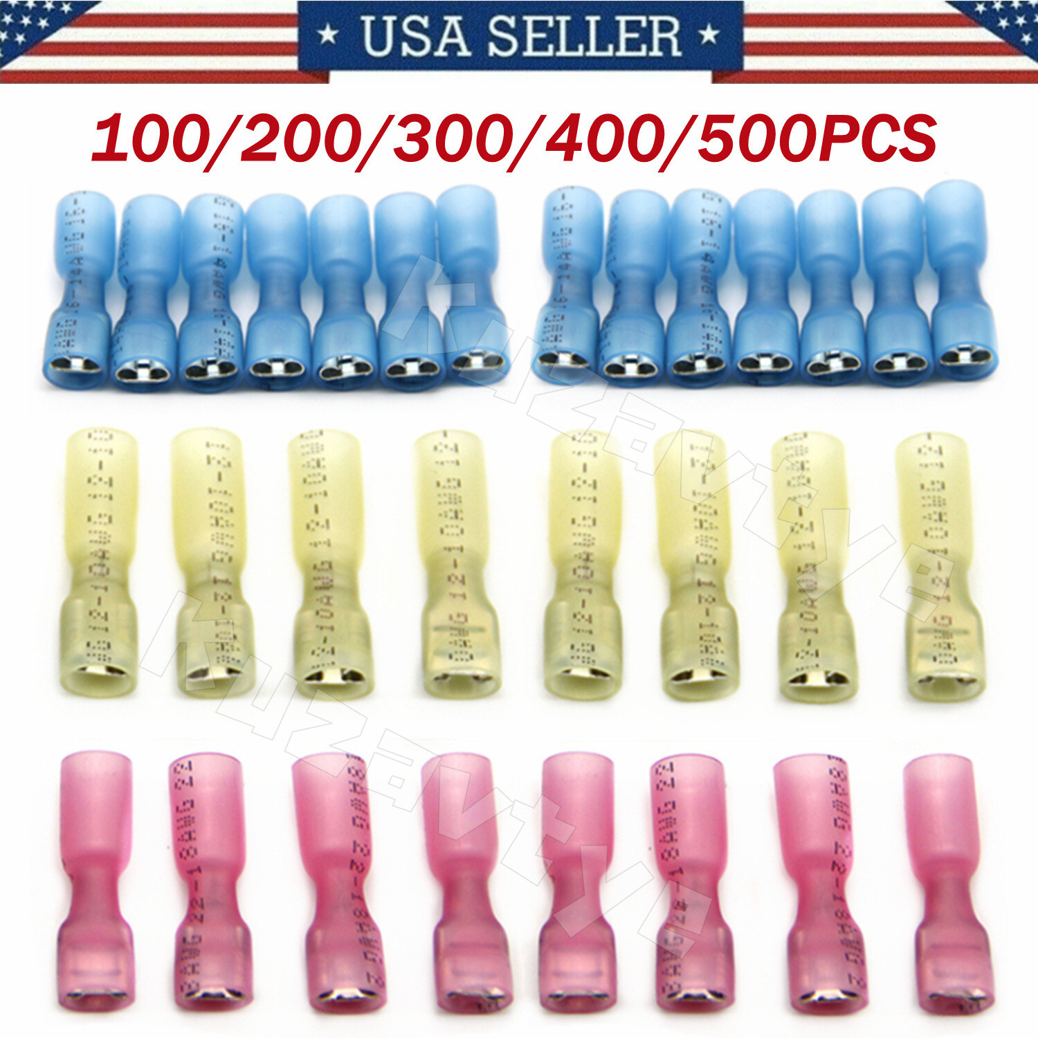 500Pcs Quick Disconnect Female Spade Heat Shrink Wire Connectors Crimp Terminals