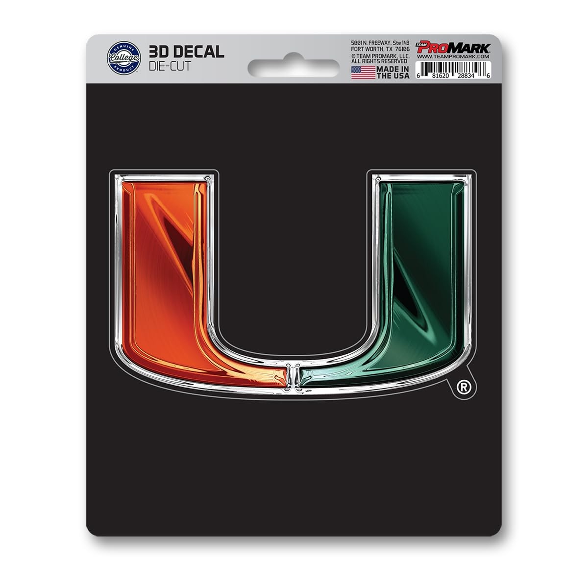 FANMATS 62819 Miami Hurricanes 3D Decal Sticker 8, Team Colors