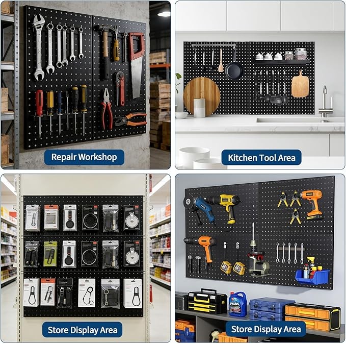 4 Pack Wall Mounted Metal Pegboard System 12x24 in Panels Tool Storage Workbench
