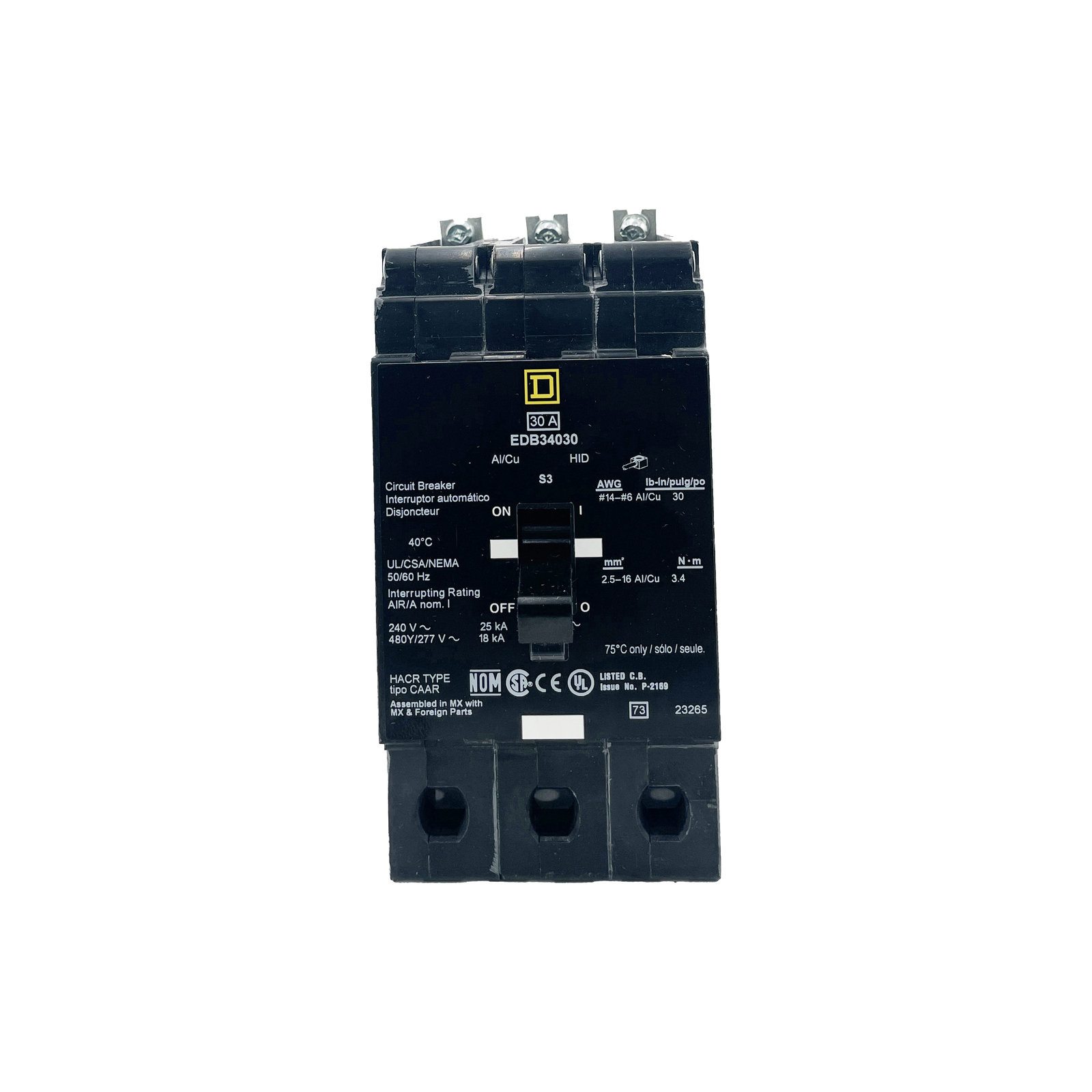 NIB - Square D - EDB34030 - Molded Case Circuit Breaker - 30A, 3-Phases, 480V