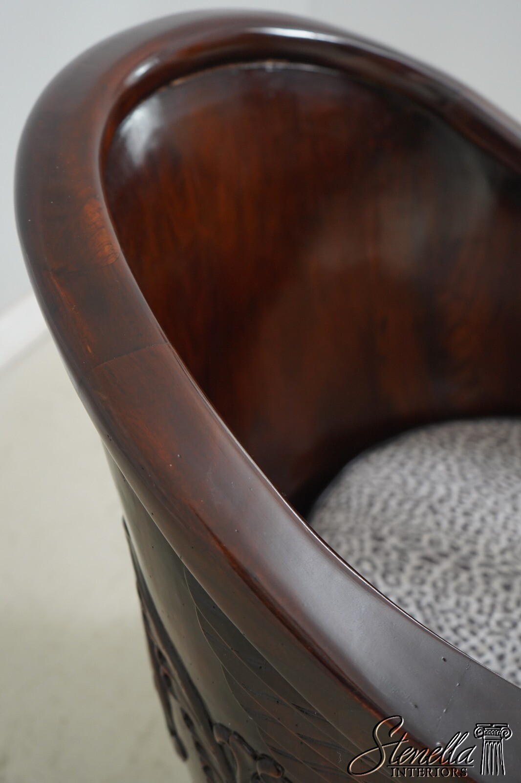F62511EC: Monumental Ornately Carved Throne Chair w. Upholstered Seat