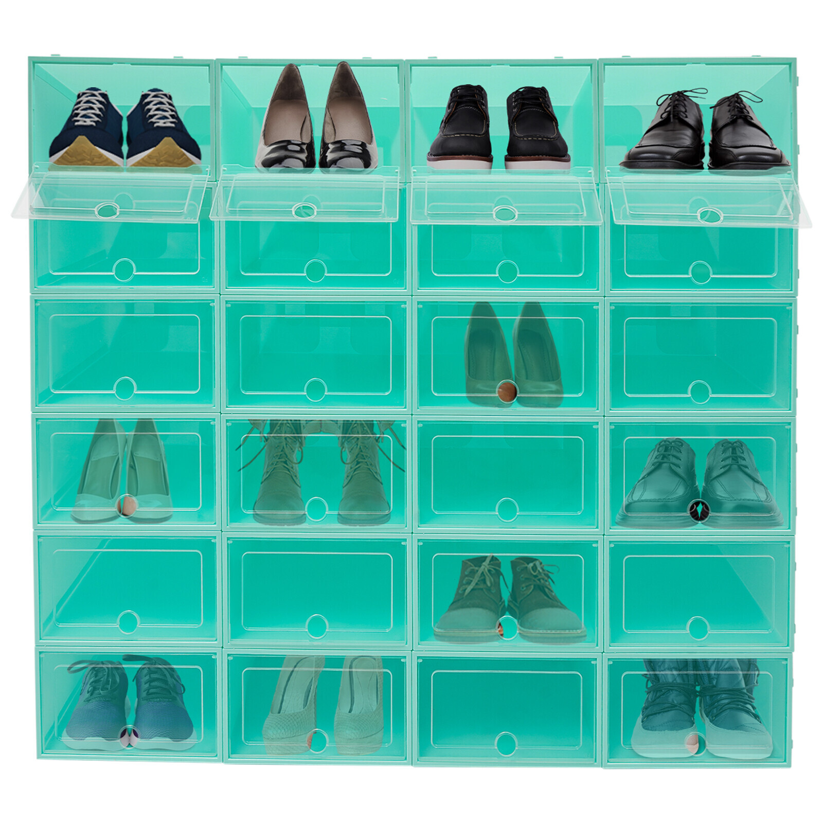24Pack Foldable Shoe Box Storage Stackable Plastic Sneaker Case Organizer W/Lids