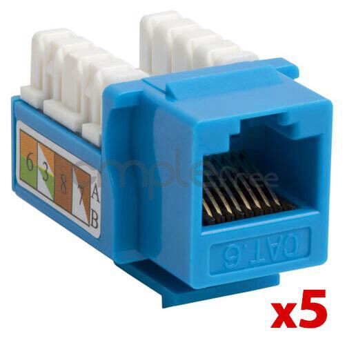 Cat6 Punch Down Keystone Jack RJ45 CAT6 Blue Lot of 5 NEW