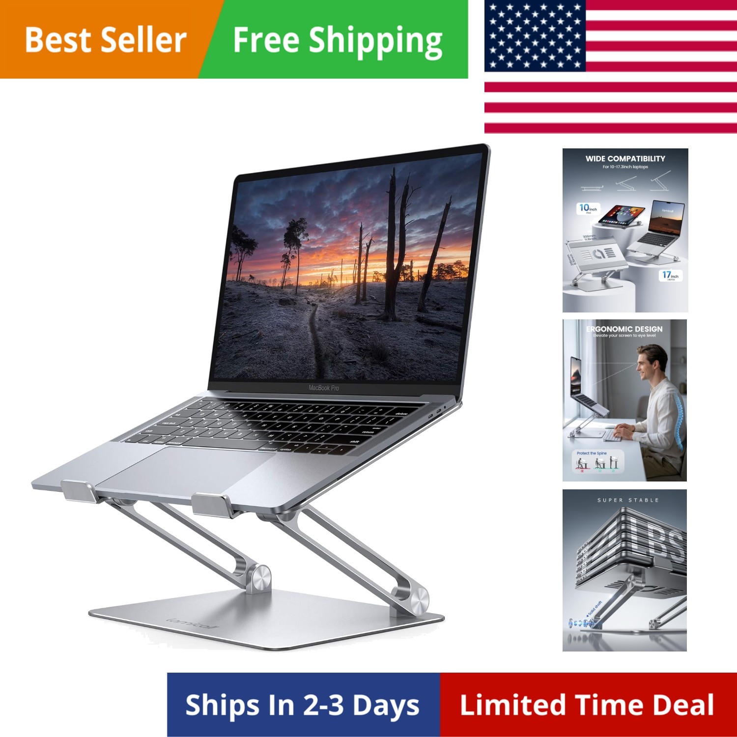 Adjustable Laptop Stand, Portable Laptop Riser, Aluminum Laptop Stand for Des...