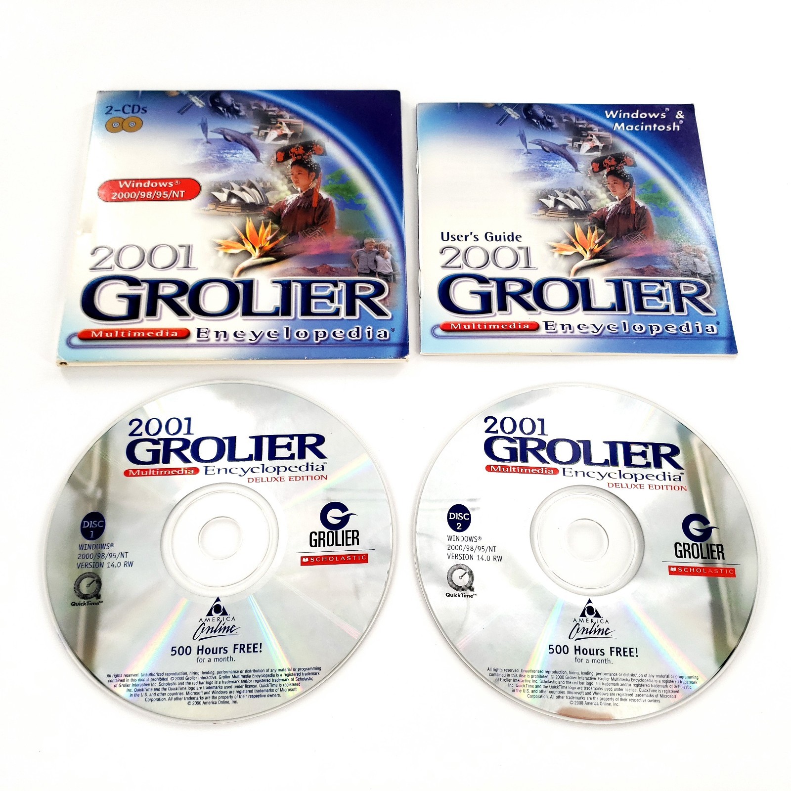 2001 Grolier Multimedia Encyclopedia Deluxe 2-CD Edition Windows PC CD-Rom