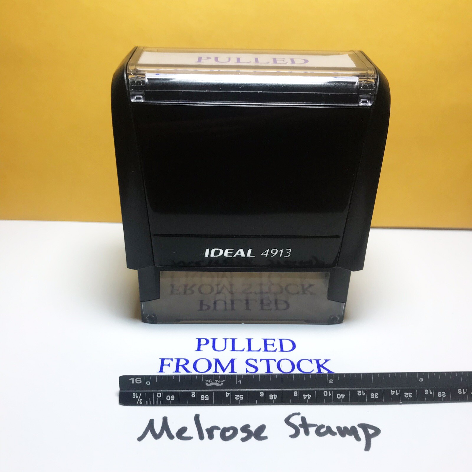 Pulled From Stock Rubber Stamp Blue Ink Self Inking Ideal 4913