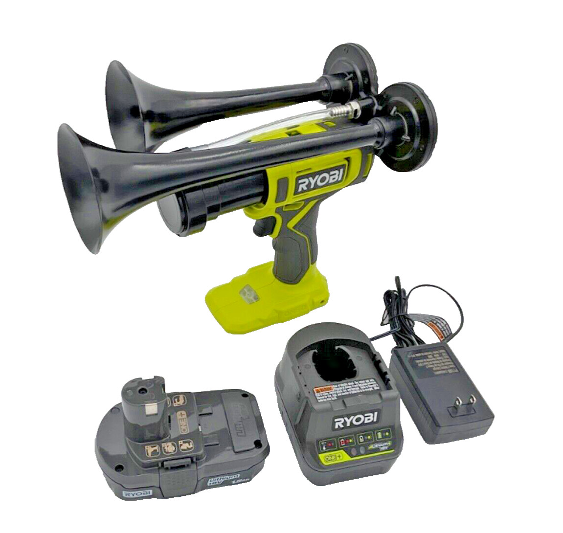 For Ryobi 18V Drill Train Horn Dual Black Air Trumpets INCLUDES Battery +Charger