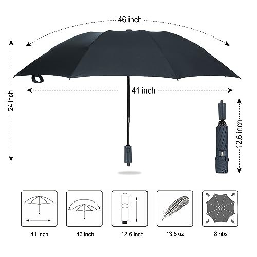 Compact Reverse Folding Travel Umbrella Auto Open Windproof 46 Inch