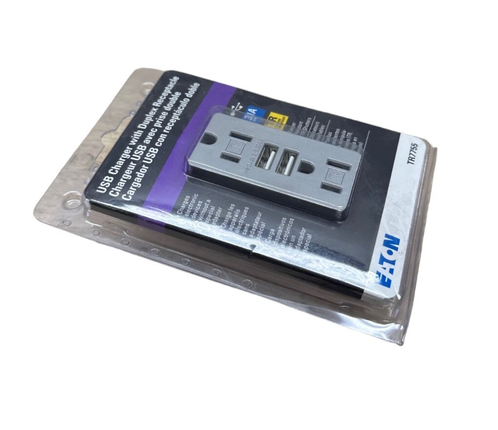 New Eaton TR7755SG-K-L USB Charger with Duplex Receptacle 🔥Fast Shipping🔥