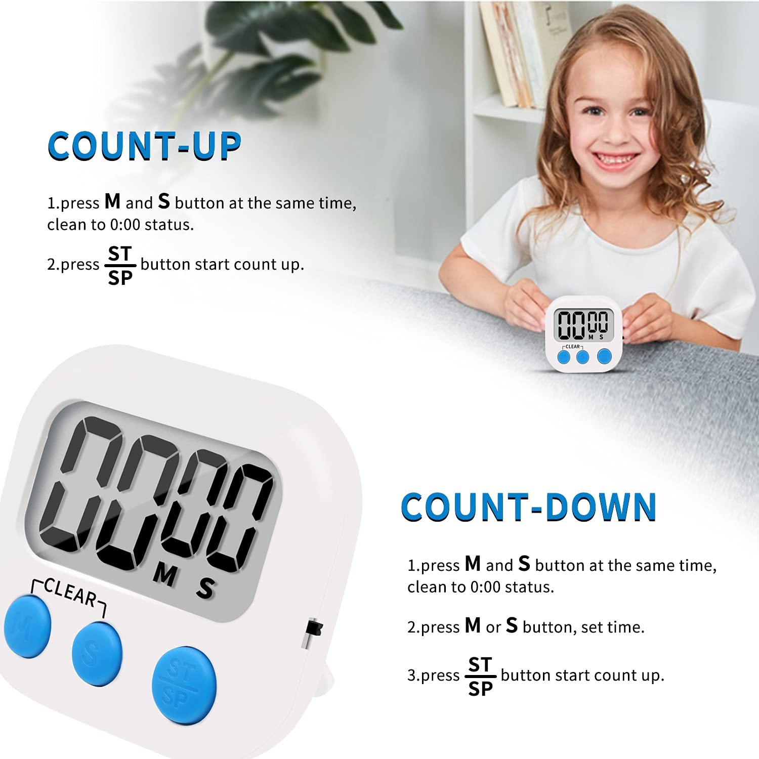 6 Pack Small Digital Kitchen Timer Magnetic Back and ON/Off Switch,Minute Second