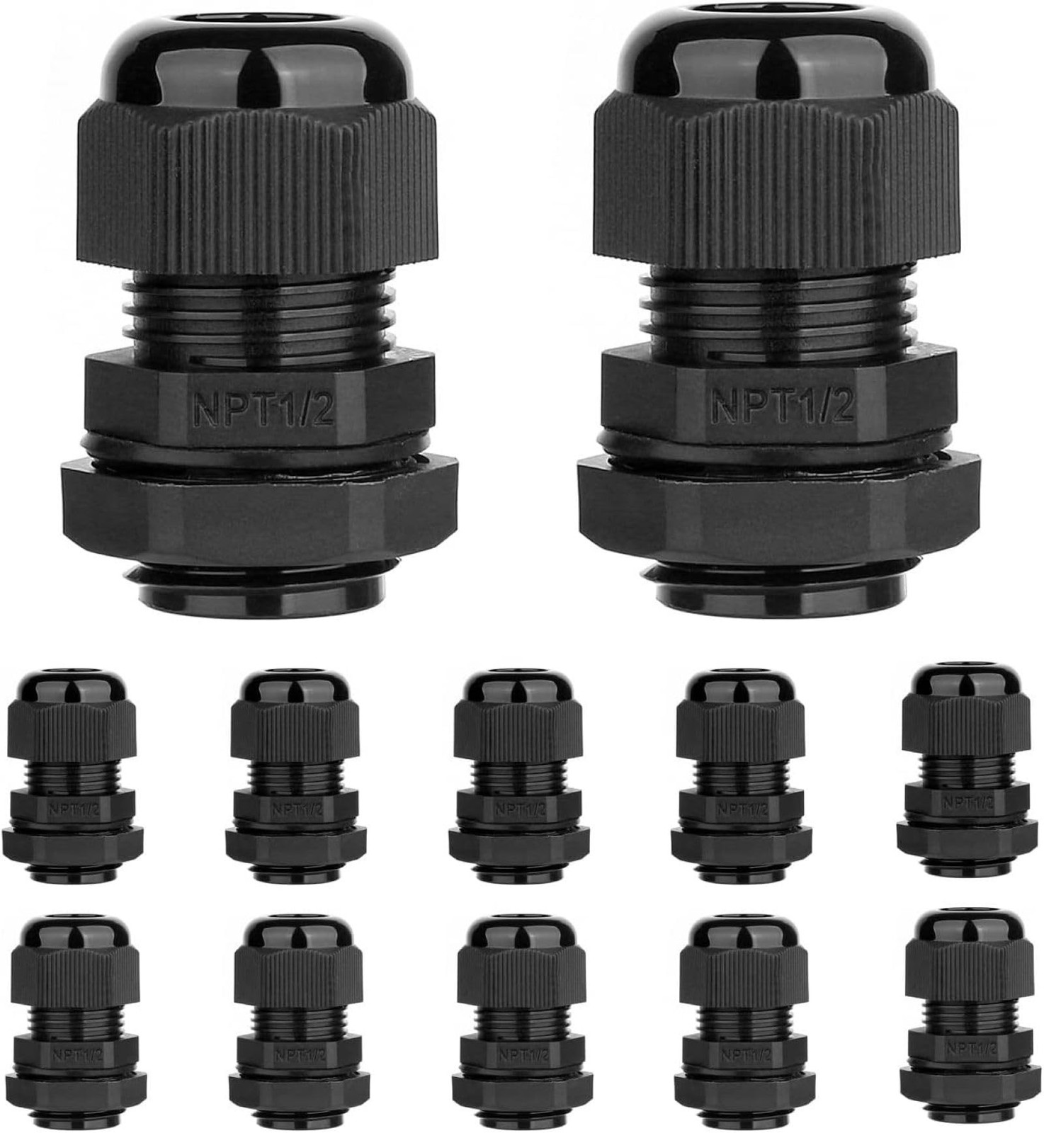 12 Pack 1/2'' NPT Cable Gland Waterproof Adjustable 6-12mm/0.24-0.47inch Nylo...