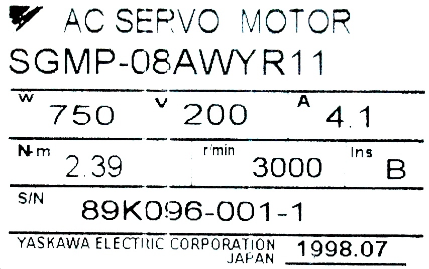 Yaskawa Motors-AC Servo SGMP-08AWYR11 *REPAIR EVALUATION ONLY* [PZJ]