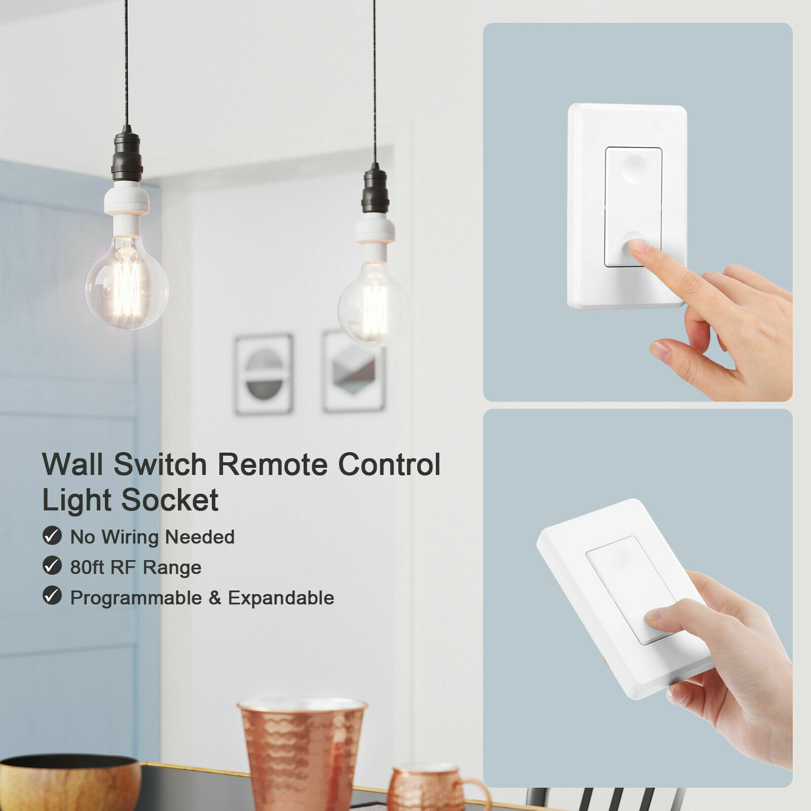 DEWENWILS Wireless Remote Light Bulb Socket Remote Control Light Wall Switch