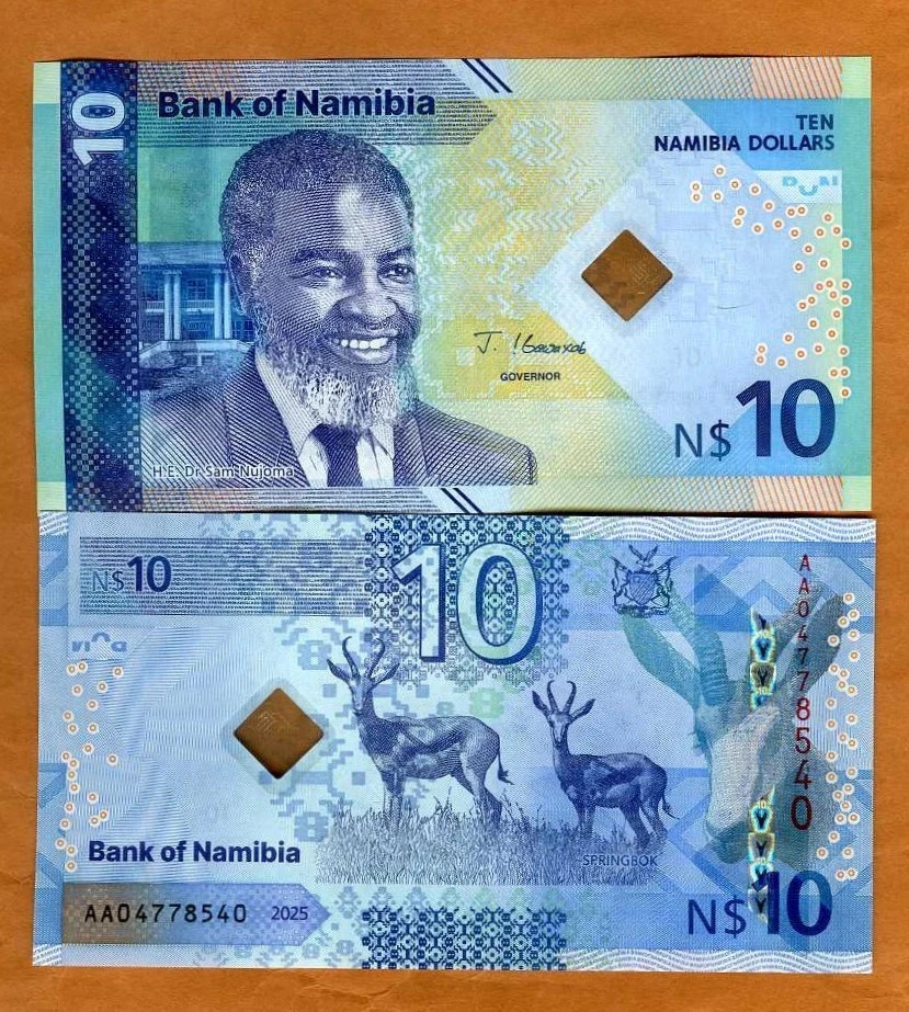 NAMIBIA  $10, 2025 P-20 UNC New Design, New Security features, Hybrid Polymer