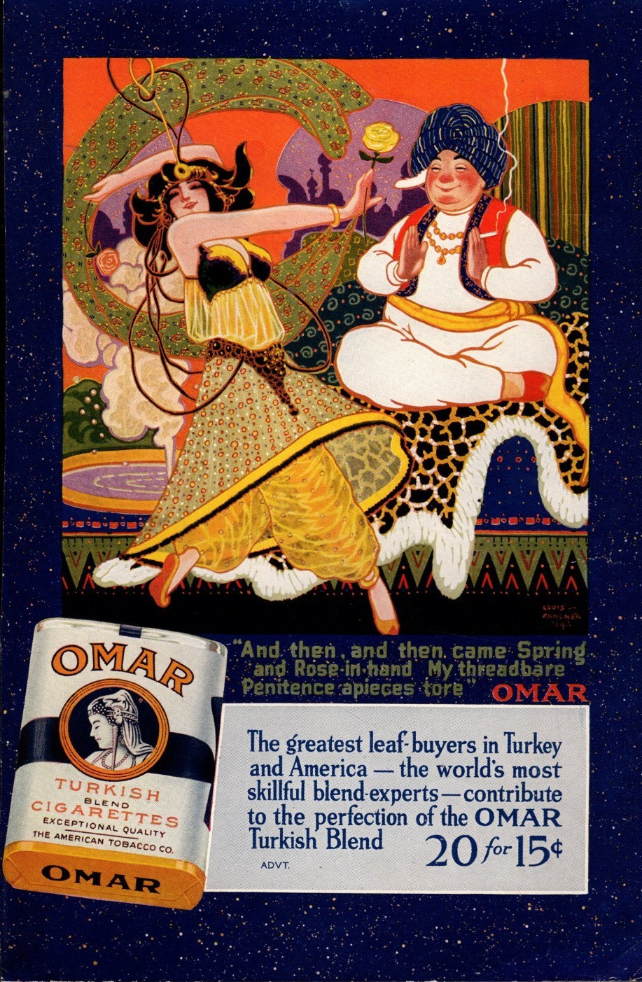 1915 Omar Original tobacco cigarette ad - and then came Spring from McClure's